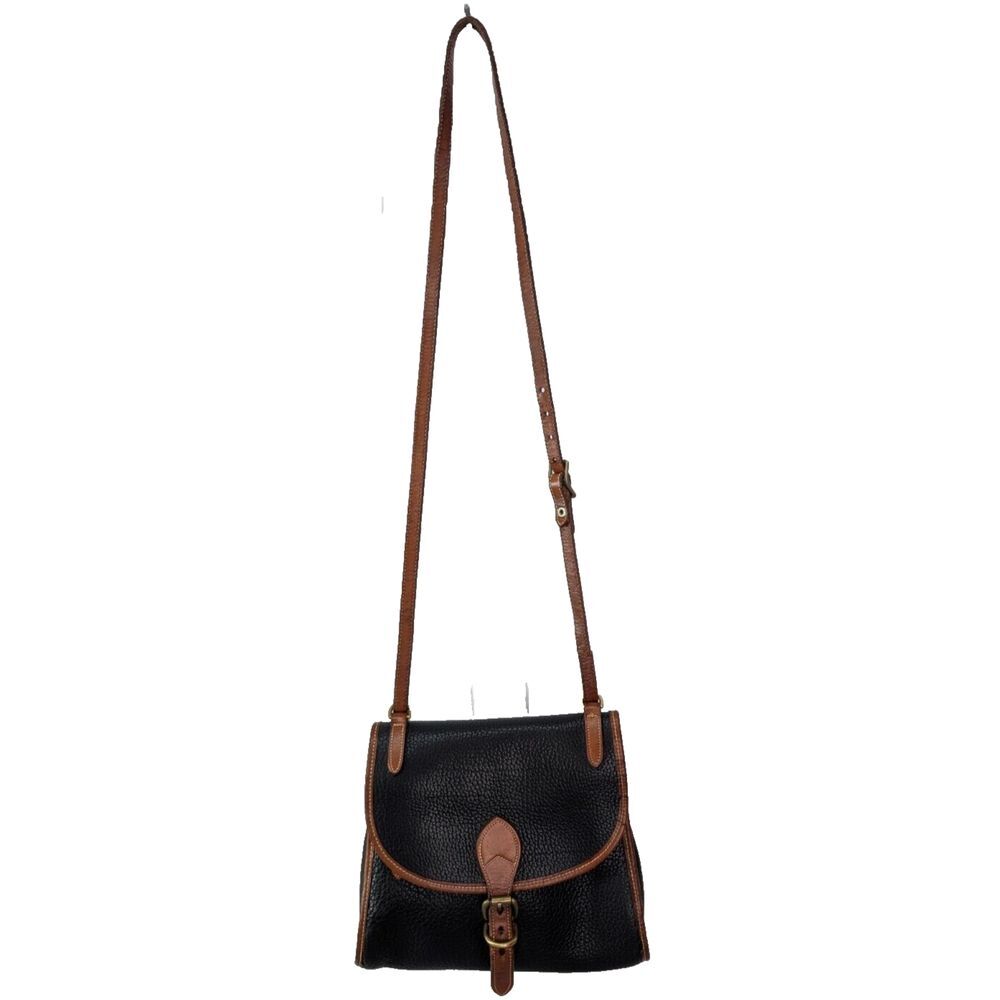 Dooney & Bourke Crossbody‎ Black Brown All Weather Leather Buckle Boho Vintage